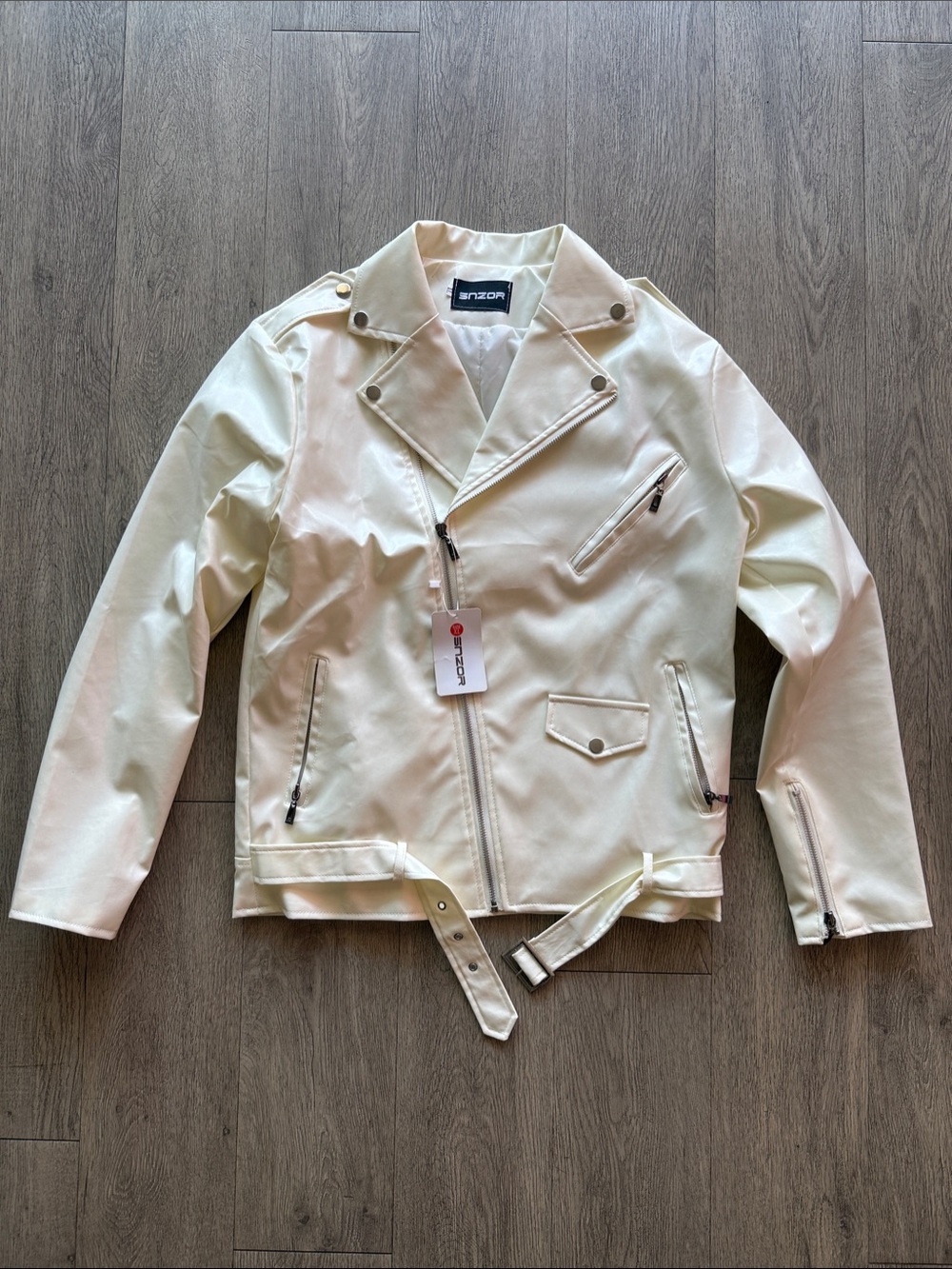 Snzor White Lightweight Moto Jacket with Zip Pockets